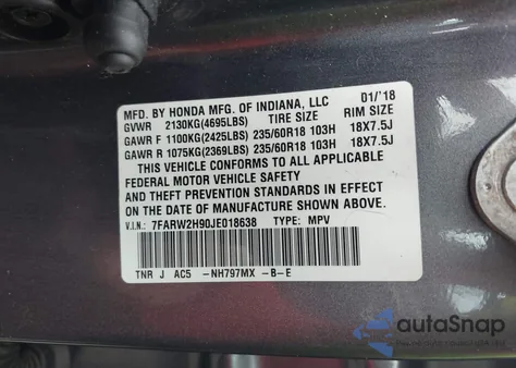 2018 Honda Cr-V Touring z USA, uszkodzony, nr VIN 7FARW2H90JE018638